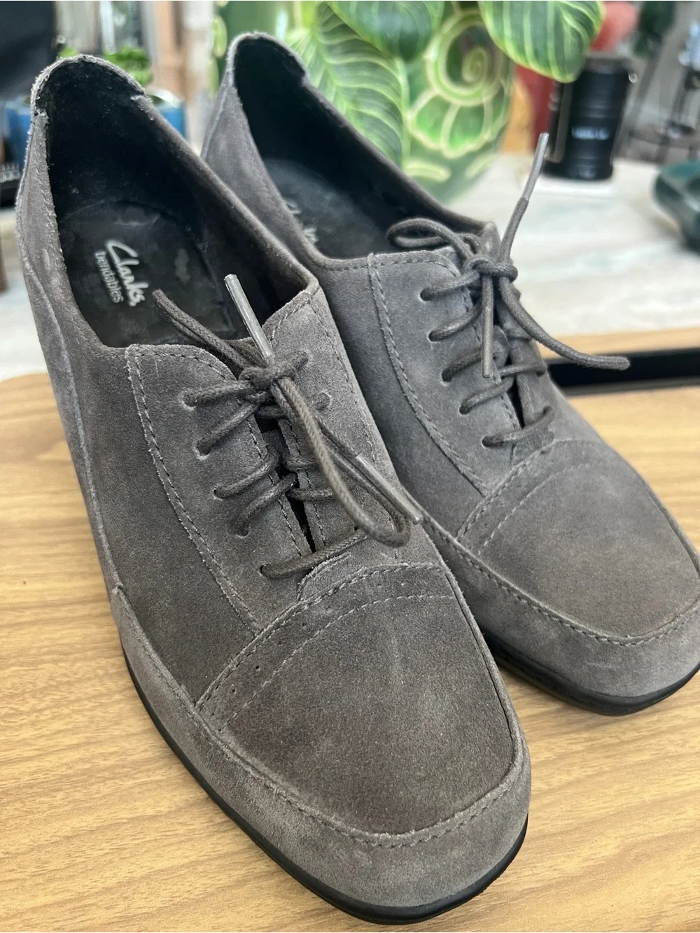 Clarks Bendables Gray Leather Suede Oxford Lace Up 80896 Womens Size 8